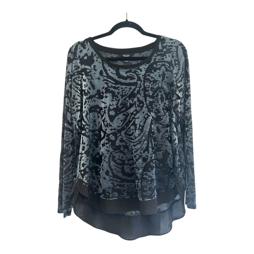 Simply Vera Wang Womens Velvet Burnout Top Size M Blue Stretch Fairy Grunge